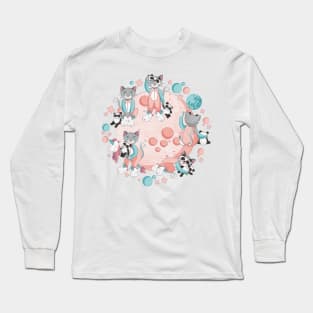 Cats, pandas and unicorns // pink and teal Long Sleeve T-Shirt